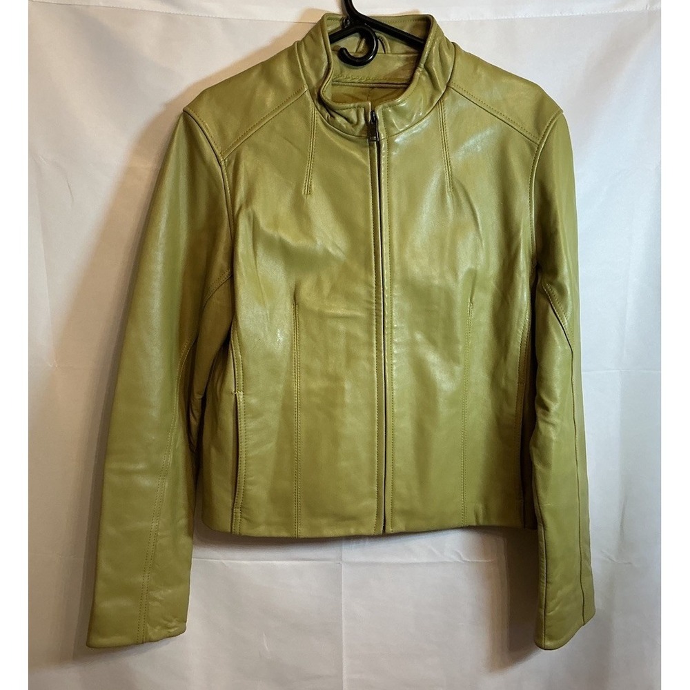 Unbranded Lime Green Genuine Leather Motorcycle Jacket Winter Women's - Size M